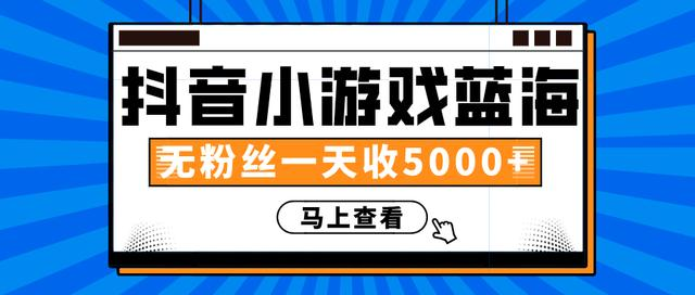 赚钱计划：抖音小游戏蓝海项目，无粉丝一天收入5000+-灵动共创