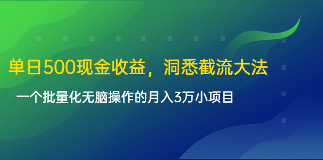 单日500现金收益，洞悉截流大法，一个批量化无脑操作的月入3万小项目-灵动共创