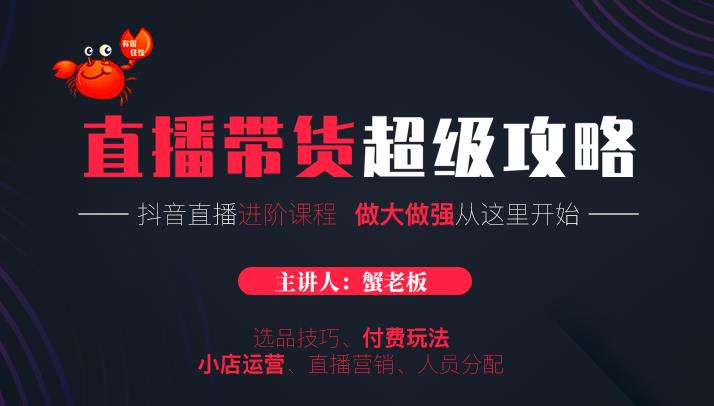 蟹老板抖音直播带货超级攻略：抖音直播带货的详细玩法，小店运营、付费投放等-灵动共创