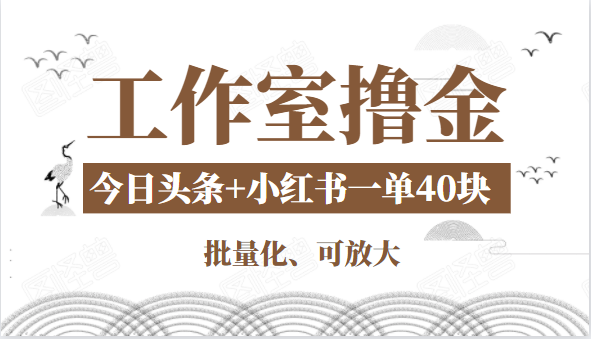 工作室撸金二件套：撸今日头条原创收益+小红书一单利润40块项目-灵动共创