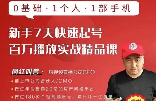 网红叫兽·新手7天快速起号百万播放实战精品课，0基础1个人1部手机-灵动共创