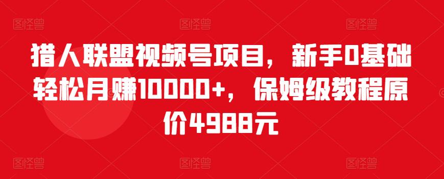 猎人联盟视频号项目，新手0基础轻松月赚10000+，保姆级教程原价4988元-灵动共创