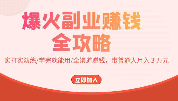爆火副业赚钱全攻略：实打实演练/学完就能用/全渠道赚钱，带普通人月入３万元-灵动共创