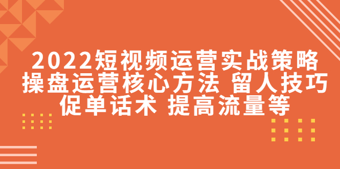 2022短视频运营实战策略：操盘运营核心方法 留人技巧促单话术 提高流量等-灵动共创