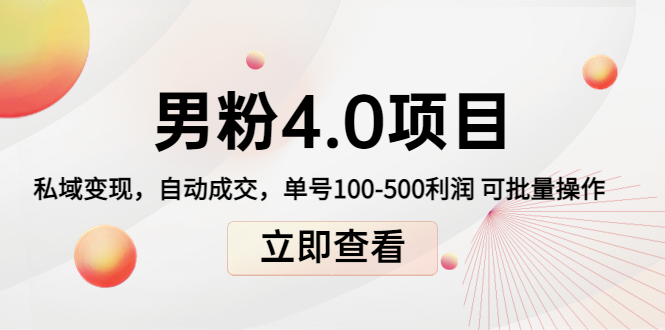 男粉4.0项目：私域变现 自动成交 单号100-500利润 可批量（送1.0+2.0+3.0）-灵动共创