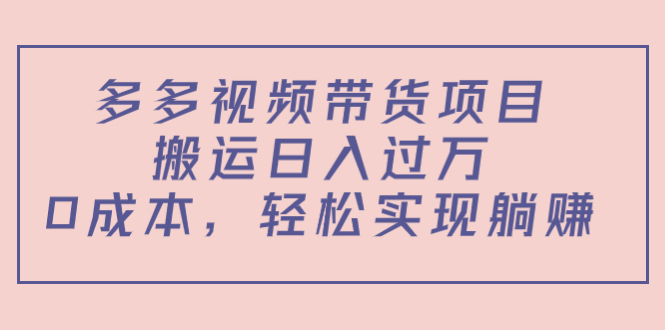 多多视频带货项目，搬运日入过万，0成本，轻松实现躺赚（教程+软件）-灵动共创