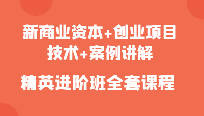 新商业资本+创业项目，技术+案例讲解，精英进阶班全套课程-灵动共创