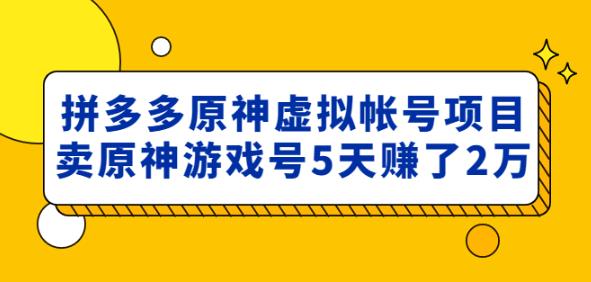外面卖2980的拼多多原神虚拟帐号项目：卖原神游戏号5天赚了2万-灵动共创