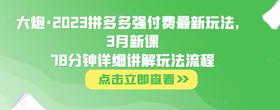 大炮·2023拼多多强付费最新玩法，3月新课​78分钟详细讲解玩法流程-灵动共创