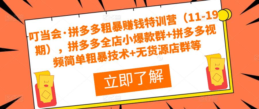 叮当会·拼多多粗暴赚钱特训营（11-19期），拼多多全店小爆款群+拼多多视频简单粗暴技术+无货源店群等-灵动共创