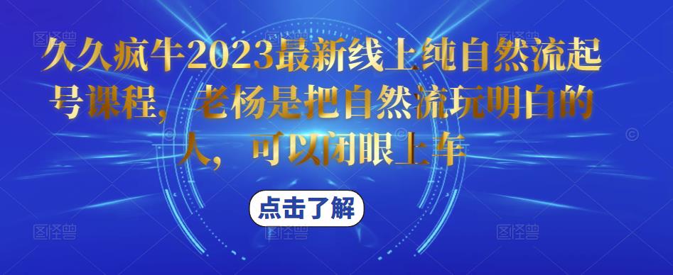 久久疯牛2023最新线上纯自然流起号课程，老杨是把自然流玩明白的人，可以闭眼上车-灵动共创