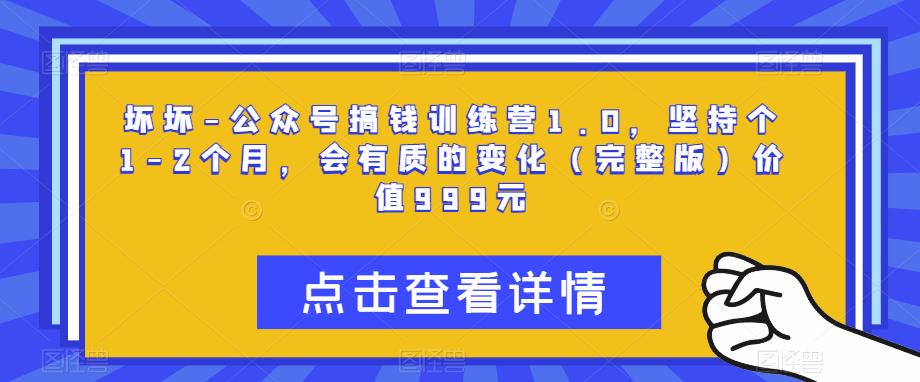 坏坏-公众号搞钱训练营1.0，坚持个1-2个月，会有质的变化（完整版）价值999元-灵动共创