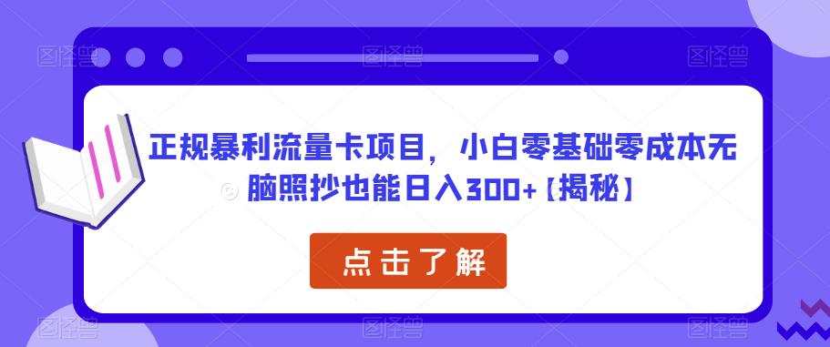正规暴利流量卡项目，小白零基础零成本无脑照抄也能日入300+【揭秘】-灵动共创