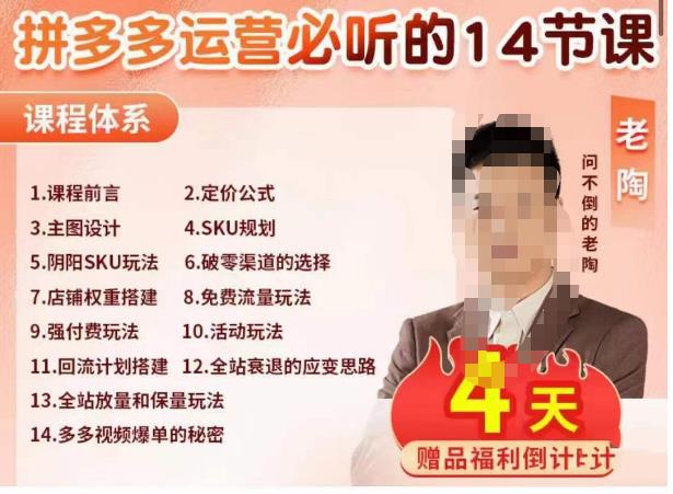 老陶电商·拼多多运营必听14节课，老陶亲授，拒绝口嗨，全后台实操演示-灵动共创