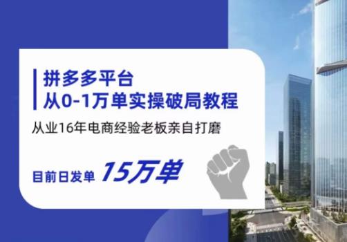拼多多从0-1万单实操破局教程，从业16年电商经验打磨，目前日发单15万单-灵动共创