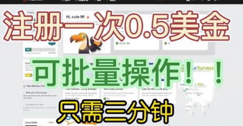 国外项目注册一次0.5美金，只需三分钟无脑操作，可批量同时放大操作，小白工作室福利【揭秘】-灵动共创