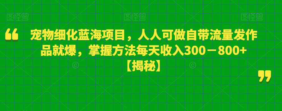 宠物细化蓝海项目，人人可做自带流量发作品就爆，掌握方法每天收入300－800+【揭秘】-灵动共创