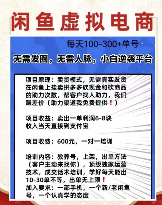 外边收费600多的闲鱼新玩法虚似电商之拼多多助力项目，单号100-300元-灵动共创