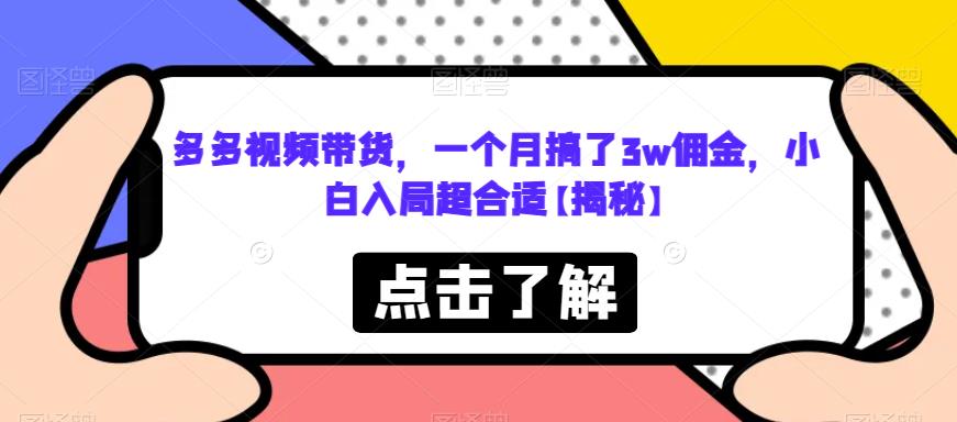 多多视频带货，一个月搞了3w佣金，小白入局超合适【揭秘】-灵动共创