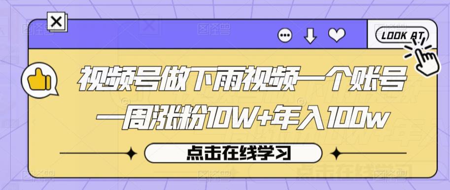 视频号做下雨视频一个账号一周涨粉10W+年入100w【揭秘】-灵动共创