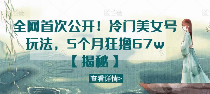 全网首次公开！冷门美女号玩法，5个月狂撸67w【揭秘】-灵动共创