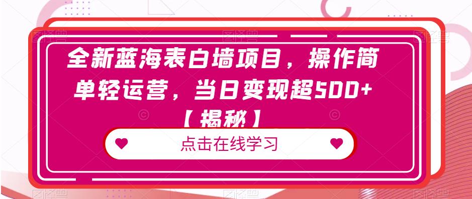 全新蓝海表白墙项目，操作简单轻运营，当日变现超500+【揭秘】-灵动共创