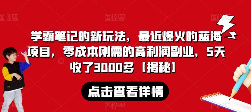 学霸笔记的新玩法，最近爆火的蓝海项目，零成本刚需的高利润副业，5天收了3000多【揭秘】-灵动共创