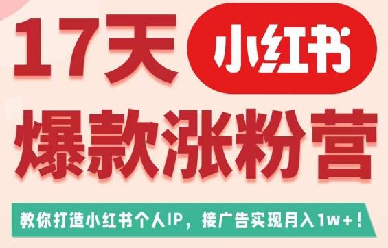 17天小红书爆款涨粉营（广告变现方向），教你打造小红书博主IP、接广告变现的-灵动共创