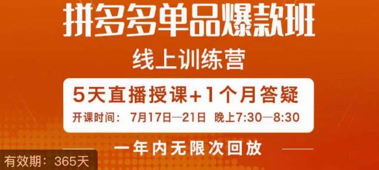 钟辰·拼多多单品爆款班，一个拼多多超级爆款养一个团队-灵动共创