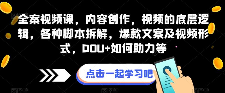 全案视频课，内容创作，视频的底层逻辑，各种脚本拆解，爆款文案及视频形式，DOU+如何助力等-灵动共创