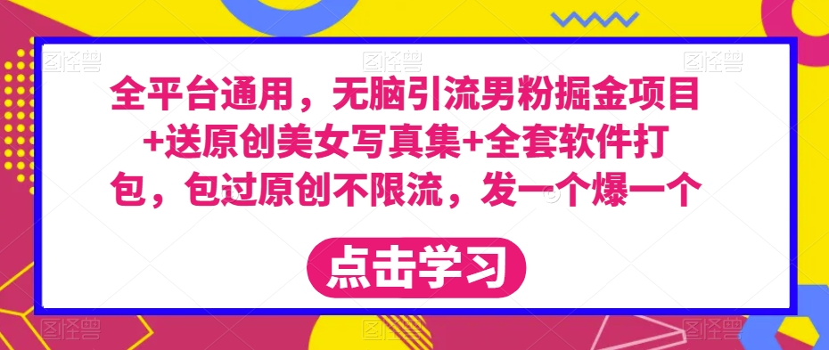 全平台通用，无脑引流男粉掘金项目+送原创美女写真集+全套软件打包，包过原创不限流，发一个爆一个【揭秘】-灵动共创