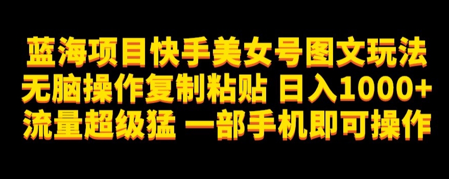 蓝海项目快手美女号图文玩法，无脑操作复制粘贴，日入1000+流量超级猛一部手机即可操作【揭秘】-灵动共创