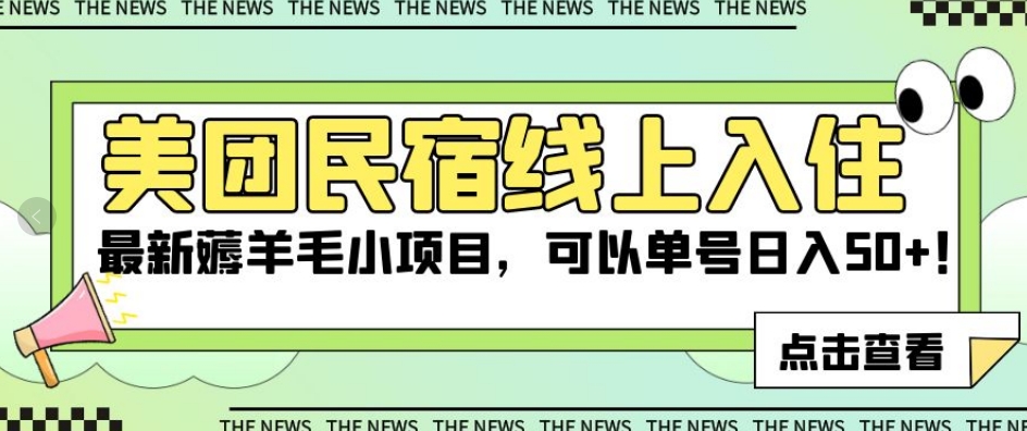 美团民宿线上入住，最新薅羊毛小项目，可以单号日入50+【揭秘】-灵动共创