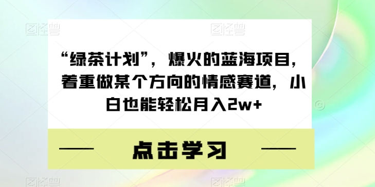 “绿茶计划”，爆火的蓝海项目，着重做某个方向的情感赛道，小白也能轻松月入2w+【揭秘】-灵动共创