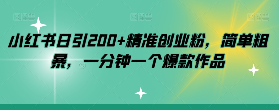 小红书日引200+精准创业粉，简单粗暴，一分钟一个爆款作品【揭秘】-灵动共创