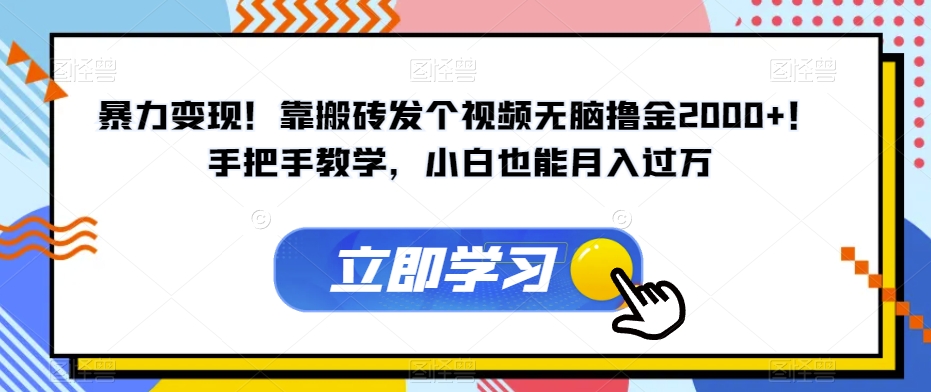 暴力变现！靠搬砖发个视频无脑撸金2000+！手把手教学，小白也能月入过万【揭秘】-灵动共创