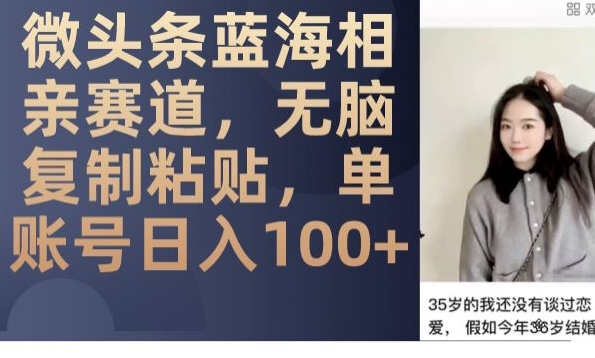 微头条蓝海相亲赛道，无脑复制粘贴，单账号日入100+-灵动共创