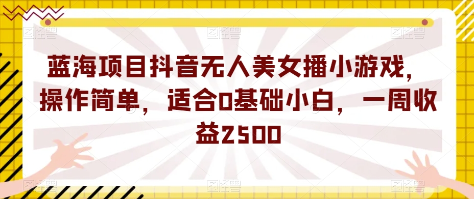 蓝海项目抖音无人美女播小游戏，操作简单，适合0基础小白，一周收益2500【揭秘】-灵动共创
