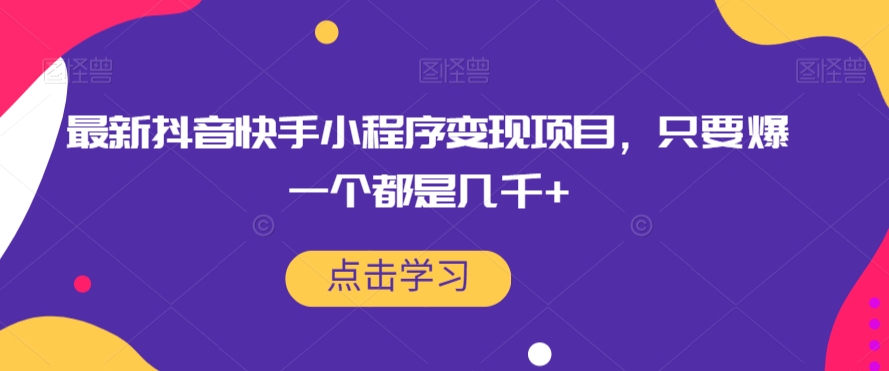 最新抖音快手小程序变现项目，只要爆一个都是几千+-灵动共创
