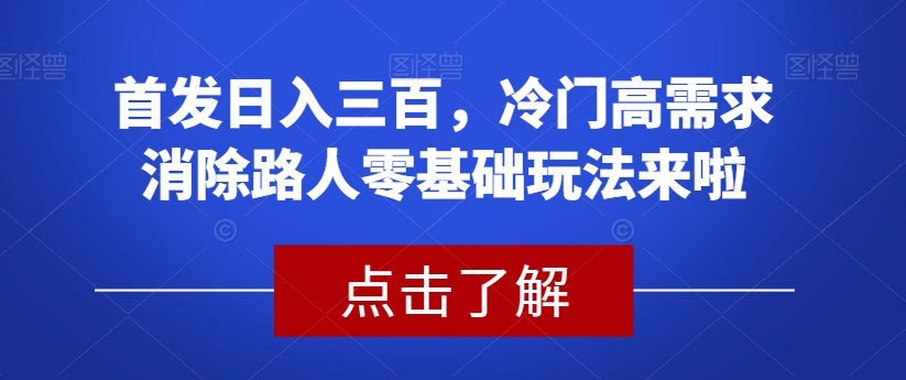 首发日入三百，冷门高需求消除路人零基础玩法来啦【揭秘】-灵动共创