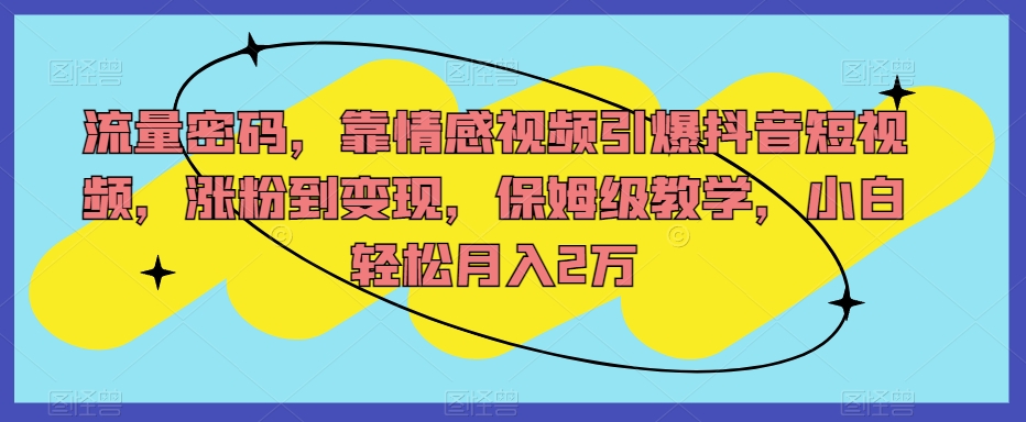流量密码，靠情感视频引爆抖音短视频，涨粉到变现，保姆级教学，小白轻松月入2万【揭秘】-灵动共创