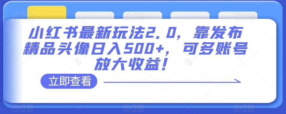 小红书最新玩法2.0，靠发布精品头像日入500+，可多账号放大收益！【揭秘】-灵动共创
