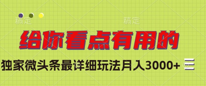 独家微头条最详细玩法，月入3000+【揭秘】-灵动共创