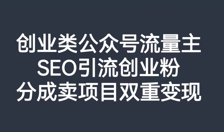 创业类公众号流量主，SEO引流创业粉，分成卖项目双重变现【揭秘】-灵动共创