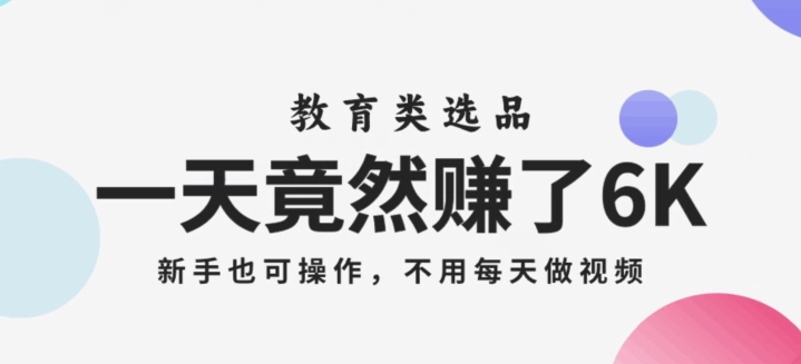一天竟然赚了6000多，教育类选品，新手也可操作，更不用每天做短视频【揭秘】-灵动共创