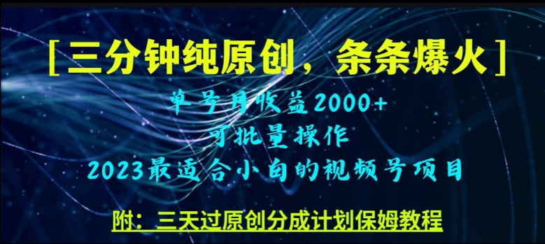 三分钟制作视频号纯原创，条条爆款，轻松月入过万【揭秘】-灵动共创