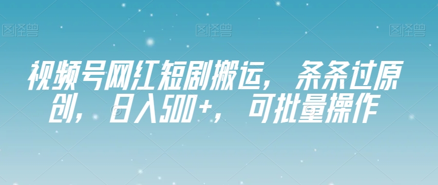 视频号网红短剧搬运，条条过原创，日入500+，可批量操作【揭秘】-灵动共创