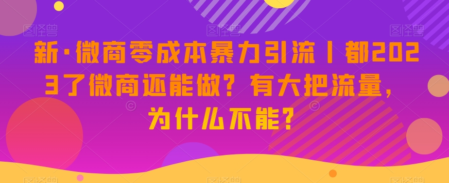 新·微商零成本暴力引流丨都2023了微商还能做？有大把流量，为什么不能？-灵动共创
