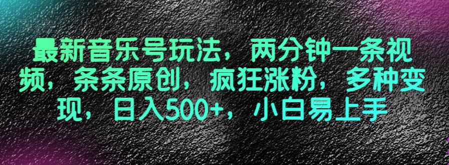 最新音乐号玩法，两分钟一条视频，条条原创，疯狂涨粉，多种变现，日入500+，小白易上手【揭秘】-灵动共创