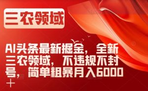 AI头条最新掘金，全新三农领域，不违规不封号，简单粗暴月入6000＋【揭秘】-灵动共创